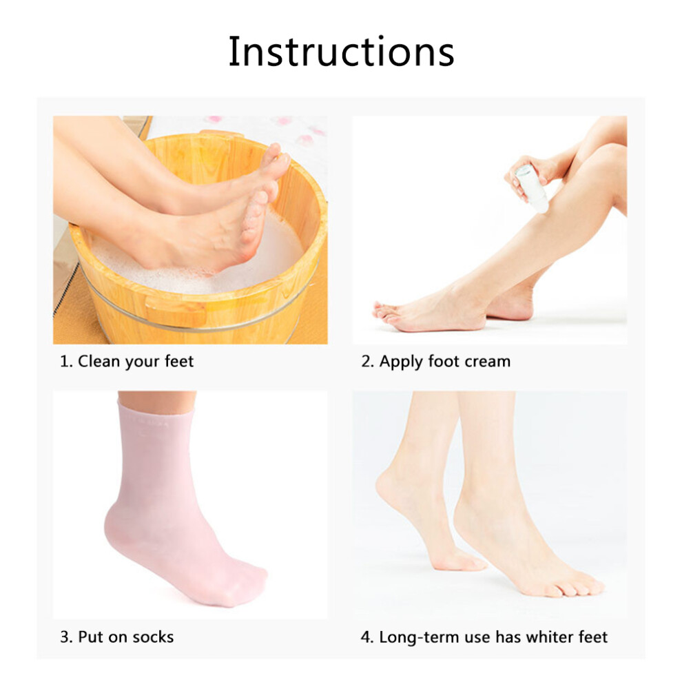 Pink Silicone Gel Heel Socks Anti Slip Shock Absorbing Moisturizing /M 35-44