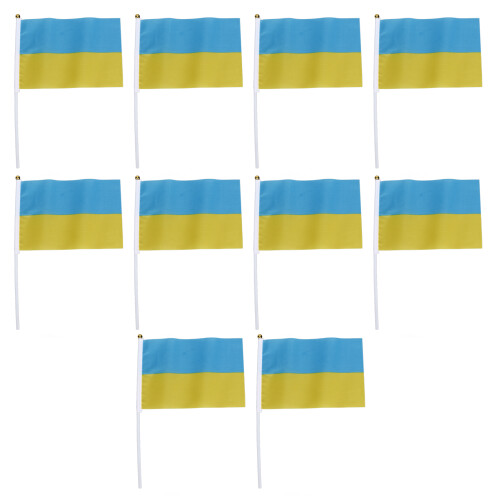 Ensemble de 10 drapeaux portables ukrainiens en polyester 21 x 14 cm