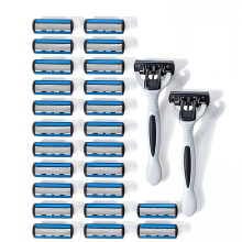 Cuchillas de afeitar de acero inoxidable para hombre, paquete de 24 unidades con 2 mangos.