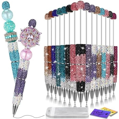 Kit com 15 canetas de glitter com strass para artesanato e journaling (degradê) – Compatível com miçangas