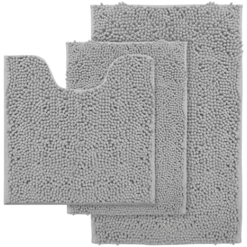 3-Piece Chenille Bathroom Rug Set Non-Slip Absorbent