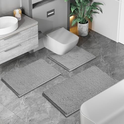 3-Piece Chenille Bathroom Rug Set Non-Slip Absorbent 1