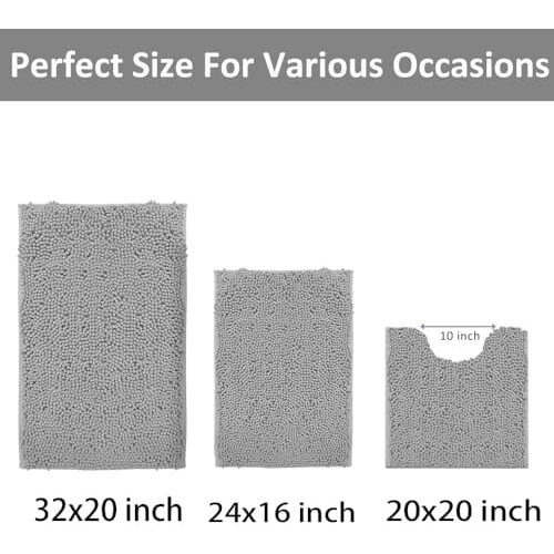 3-Piece Chenille Bathroom Rug Set Non-Slip Absorbent 2
