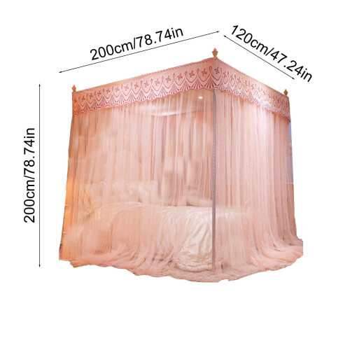 Lace Bed Canopy with Mesh Netting and Embroidery Ruffles 2