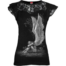 Spiral - ENSLAVED ANGEL - Lace Layered Cap Sleeve Top Black