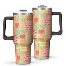 113 cl Pioneer blommigt blommönster isolerat tumbler med handtag, BPA-fritt läckagesäkert lock och sugrör, dubbelväggig vakuum, varm 12