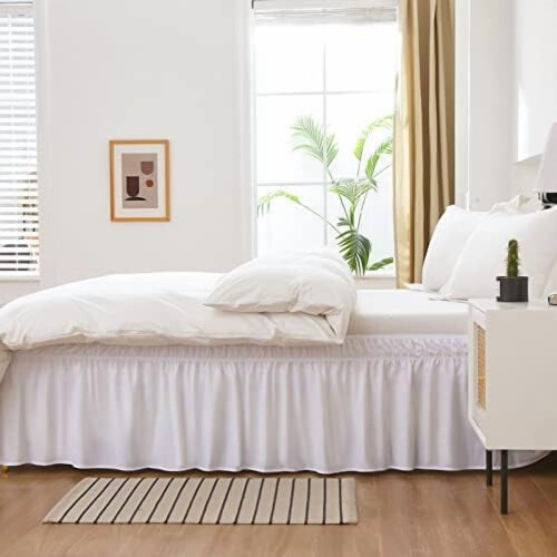 Φούστα κρεβατιού wrap around λευκό με queen size κρεβάτι 16 ιντσών 1