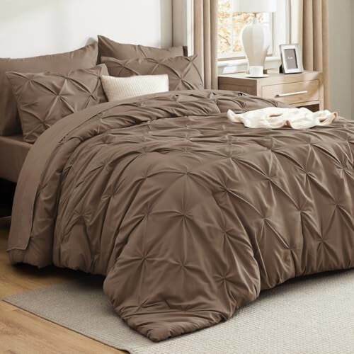 Brown Full Comforter Set GentleSoft Pintuck 7-Piece