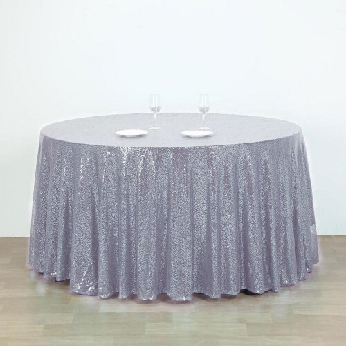 Toalha de mesa redonda com lantejoulas prateadas, 335 cm (132 polegadas)