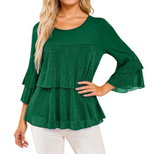 Top de lentejuelas de manga larga para mujer, estilo carnaval, ideal para vacaciones. Blusa de moda con cuello redondo holgado, elegante y casual,
