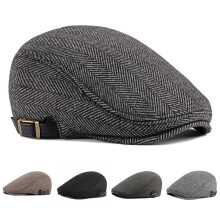 Béret style britannique rétro à rayures, à calotte plate et à bord court, décoré, respirant, pour homme, chapeau de gavroche à carreaux.
