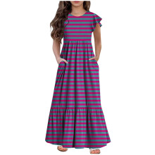 Vestido largo informal a cuadros elegante para niñas de 6 a 12 años de Mikilon, de manga corta, ideal para vacaciones, con bolsillos.
