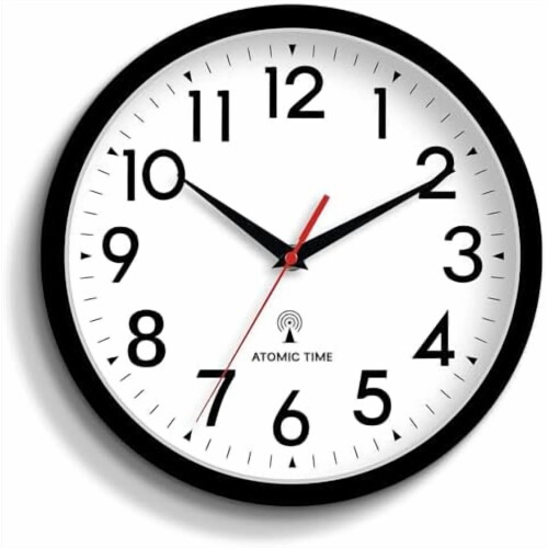 Atomic Wall Clock Analog Black 12 Inch Battery Operated