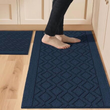 48x20in & 30x20in Non-Slip Washable Kitchen Rugs Set – Polypropylene Absorbent Runner for Sink, Hallway, Entryway, Navy Blue