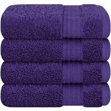 Ensemble de 4 gants de toilette turcs 100 % coton pour la salle de bain, doux et absorbants, pour les mains et le visage, violet.