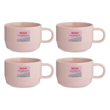 Flat White Cup 300ml Pink Stoneware Hot Coffee Latte Espresso Drinking Cup 4pcs