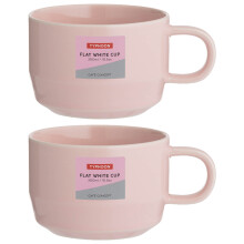 Flat White Cup 300ml Pink Stoneware Hot Coffee Latte Espresso Drinking Cup 2pcs