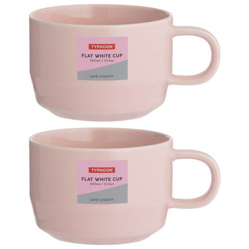 Typhoon Flat White Cup 300ml Pink Stoneware Hot Coffee Latte Espresso Drinking Cup 2pcs