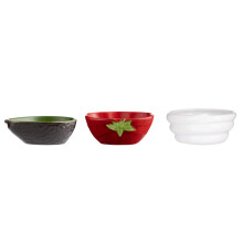Fajita Dip Bowls Set of 3 Assorted Design Ceramic Pots Sauce Cream Dish Party