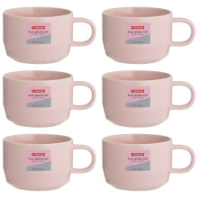 Flat White Cup 300ml Pink Stoneware Hot Coffee Latte Espresso Drinking Cup 6pcs