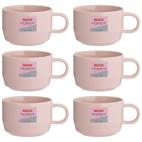 Typhoon Flat White Cup 300ml Pink Stoneware Hot Coffee Latte Espresso Drinking Cup 6pcs