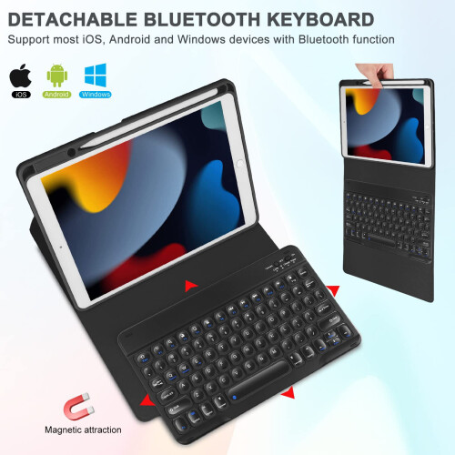 Capa com teclado destacável para iPad de 10,2 polegadas e Bluetooth. 2