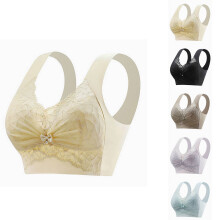 Naadloze bh's voor dames, damesbh's, Franse kanten bralette met beugel, vaste cups, strapless, racerback, bruin