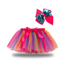 Sciorta Mini Tutu do Chailíní Óga, Damhsa Cóisire Gleoite, Splice, Snáth Glan, Seicíní, Sciorta Tulle, Bogha, Culaith Bioráin Gruaige,