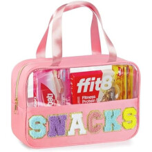 Transparant make-up tasje van chenille met lettermotief