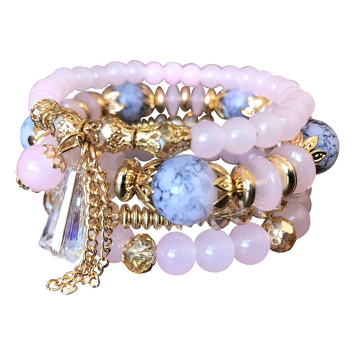 Set di 4 braccialetti boho con perline e cristalli