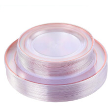 60pcs Gold Plastic Plates (30 Dinner + 30 Dessert), Heavy-Duty White & Gold, for Weddings, Parties, Mother's Day