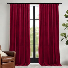 Christmas Red Velvet Curtains – Super Soft Thermal Insulated, Back Tab & Rod Pocket, 52x90", 2 Panels, Compatible with Standard Rods