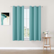 Small Window Curtains 40 inches Long for Bedroom - Grommet Short Thermal Insulated Room Darkening Curtains for Kitchen (2 Panels, Aqua, 29 x 40 Inch)