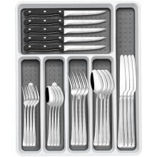 Ménagère 49 pièces en acier inoxydable pour 8 personnes, motif colonnes romaines, comprenant des couteaux à steak, antirouille et compatible