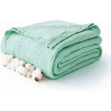 100% Cotton 50"x70" 6-Layer Muslin Blanket, Cooling Soft Throw for Bed/Couch, Breathable Gauze Bedding, Oatmeal Beige