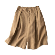 Damen-Leinenhose mit weitem Bein, Khaki, XXL