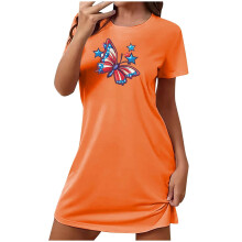 Oversized kort natkjole med print til kvinder, orange størrelse S-XXL