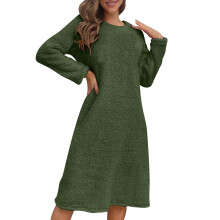 Women's Fleece Nightgown, Long Sleeve Solid Pullover Sleepshirt Dress – Warm, Thick & Soft Loungewear, Cozy Winter Nightwear