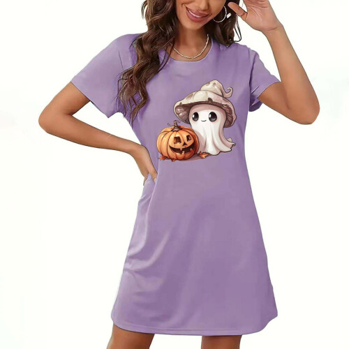 Γυναικείο φόρεμα πιτζάμας για το Halloween, με στρογγυλή λαιμόκοψη και κοντό μανίκι,