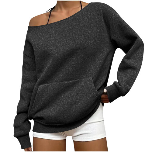 Dam enfärgad off-shoulder långärmad sweatshirt svart M 1