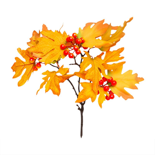 Artificial Maple Leaves with Berries 13.4" Yellow 1