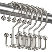 Shower Curtain Hooks Rings, Rust-Resistant Metal Double Glide Shower Hooks for Bathroom Shower Rods Curtains, Set of 12 Hooks - Matte Nickel
