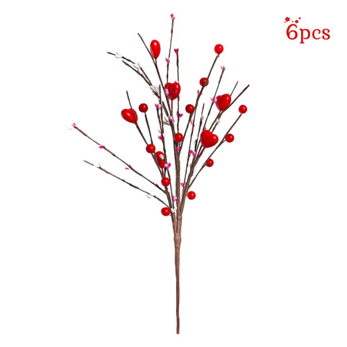 Artificial Red Berry Flower Stems Heart Shape 6 Pcs 2