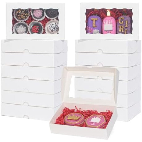 White Cookie Boxes with Window 7 x 4.375 x 1.5 in 100 Pack