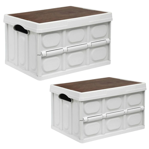 50L Folding Storage Box with Wooden Lid 1