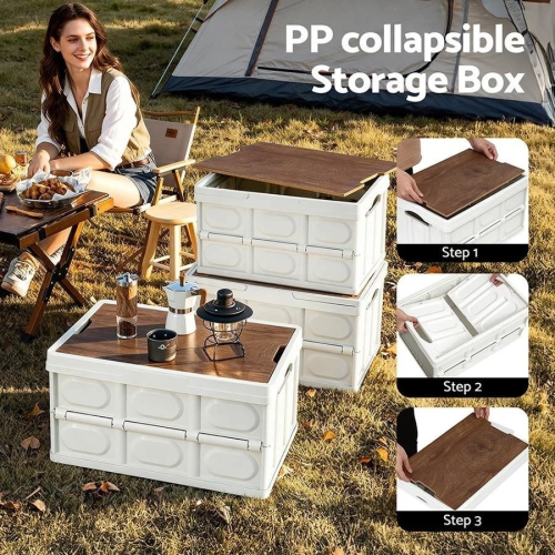 50L Folding Storage Box with Wooden Lid 2
