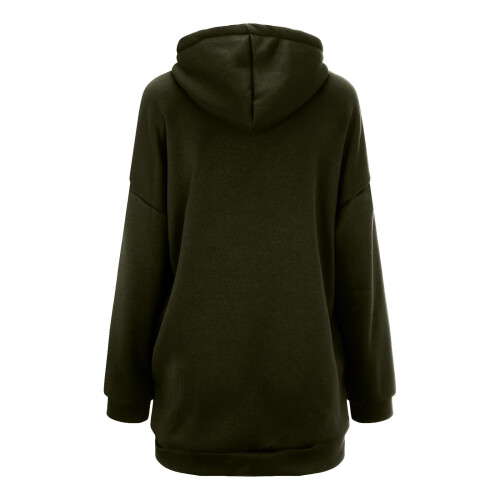 Γυναικείο Μονόχρωμο Πουλόβερ Streetwear με Φερμουάρ και Κουκούλα, Μακρυμάνικο Φούτερ 2