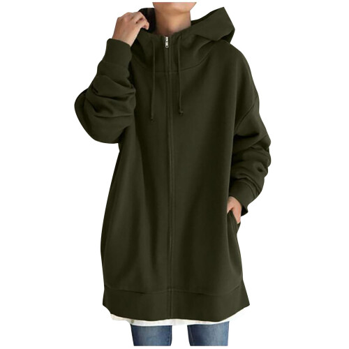 Γυναικείο Μονόχρωμο Πουλόβερ Streetwear με Φερμουάρ και Κουκούλα, Μακρυμάνικο Φούτερ 1