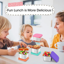 4-Pack Roestvrijstalen Snackcontainers voor Kinderen, Lekvrije Metalen Voedselopslagcontainers Stapelbare -Lunchbox (6Oz)