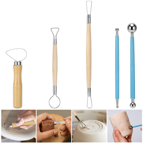 Clay Tools 21 PCS, Pottery Tool Kit Dotting Tools Polymer Clay Tools, Ceramics Tools with Wooden Handle Pottery Tool Bag 2